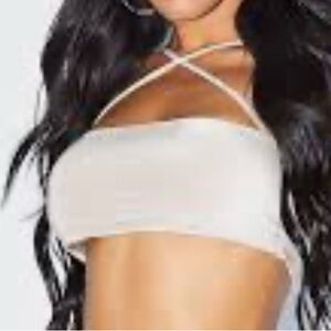 Slinky cross front halter neck crop top